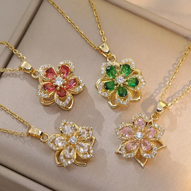 Light Luxury Spin Zircon Flower Pendant Necklace for Women Gold Color Quality High Sense Chain Necklaces Party Jewelry Gifts Light Luxury Spin Zircon Flower Pendant Necklace for Women Gold Color Quality High Sense Chain Necklaces Party Jewelry Gifts - Image 1