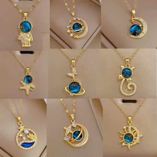 Light Luxury Titanium Steel Star Series Necklace for Women Gold Color Planet Moon Astronaut Pendant Necklaces Jewelry Gifts - Image 1