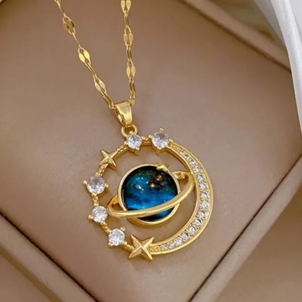 Light Luxury Titanium Steel Star Series Necklace for Women Gold Color Planet Moon Astronaut Pendant Necklaces Jewelry Gifts - Image 1