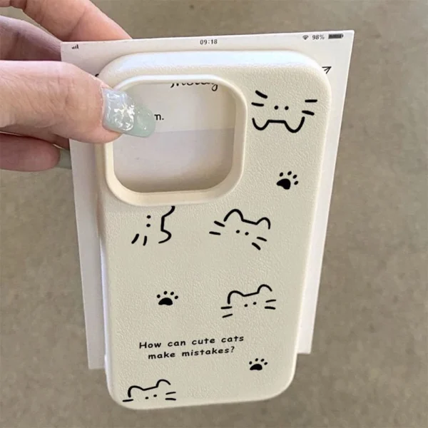Lines Cute Cat Phone Case For iPhone 13 Case iPhone 15 16 11 12 14 17 Pro Max 17 Air Shockproof Bumper Soft Leather Cover Funda - Image 1