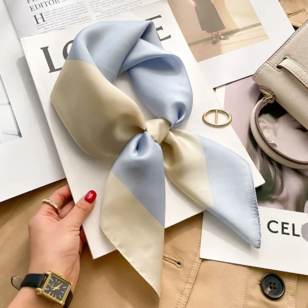 Luxury 2024 Plaid Print Square Silk Scarf for Women Hijab Hair Bands 70cm Neckerchief Female Satin Shawl Ribbon Headband Luxury 2024 Plaid Print Square Silk Scarf for Women Hijab Hair Bands 70cm Neckerchief Female Satin Shawl Ribbon Headband - Image 1