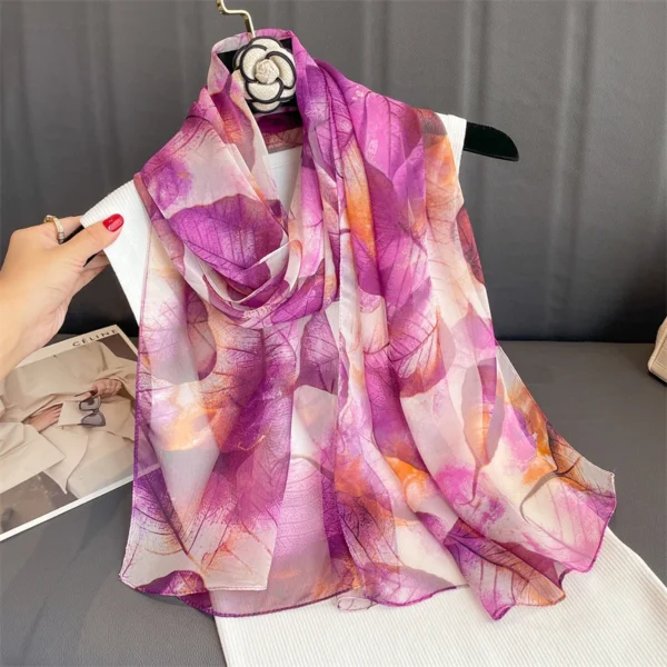 Luxury Brand Women Beach Scarf Georgette Silk Shawls Design Print Headband Female Summer Headband Wraps Sunscreen Hijab 2023 - Image 1