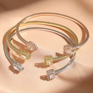 Luxury Geometry Gold Color Cuff Bangles For Women Fashion Cubic Zirconia Bracelets INS Party Everyday Jewlery.