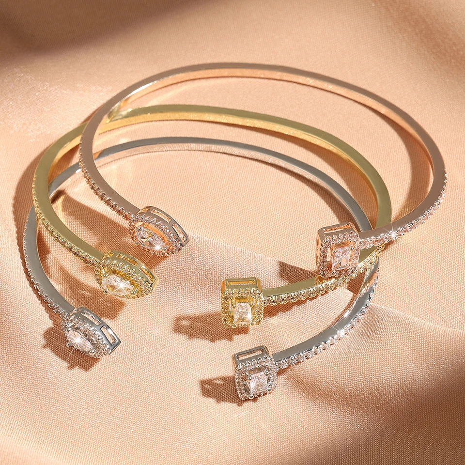 Luxury Geometry Gold Color Cuff Bangles For Women Fashion Cubic Zirconia Bracelets INS Party Everyday Jewlery. Luxury Geometry Gold Color Cuff Bangles For Women Fashion Cubic Zirconia Bracelets INS Party Everyday Jewlery. - Image 1