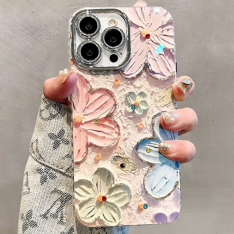 Luxury Glitter Flower Pattern Laser Phone Case For iPhone 11 12 13 14 15 16 Pro Max Plus Shockproof Bumper Cover Luxury Glitter Flower Pattern Laser Phone Case For iPhone 11 12 13 14 15 16 Pro Max Plus Shockproof Bumper Cover - Image 1