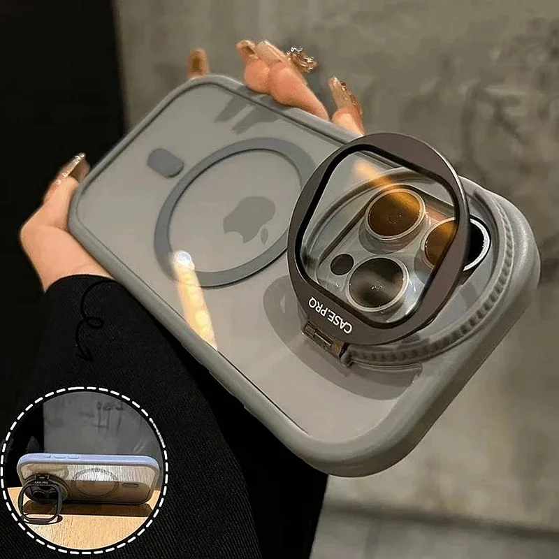 Luxury Magsafe Transparent Phone Case For iPhone 11 12 13 14 15 16 Pro Max Plus Magnetic Kickstand Stand Shockproof Bumper Cover Luxury Magsafe Transparent Phone Case For iPhone 11 12 13 14 15 16 Pro Max Plus Magnetic Kickstand Stand Shockproof Bumper Cover - Image 1