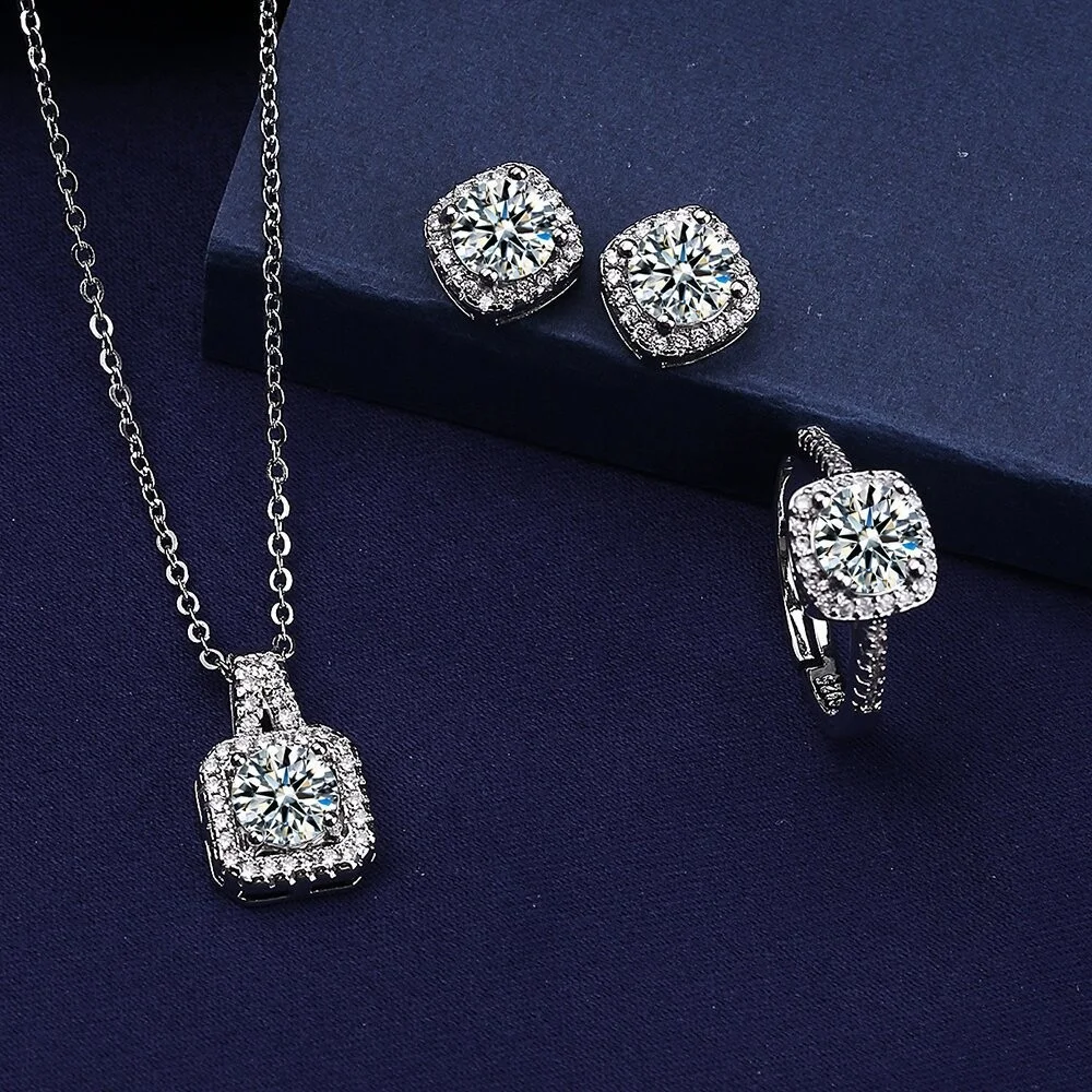 Luxury Square Zircon Crystal Earring Necklace Ring 3 Piece Set for Women Silver Color Princess Bride Wedding Banquet Jewelry Set Luxury Square Zircon Crystal Earring Necklace Ring 3 Piece Set for Women Silver Color Princess Bride Wedding Banquet Jewelry Set - Image 1