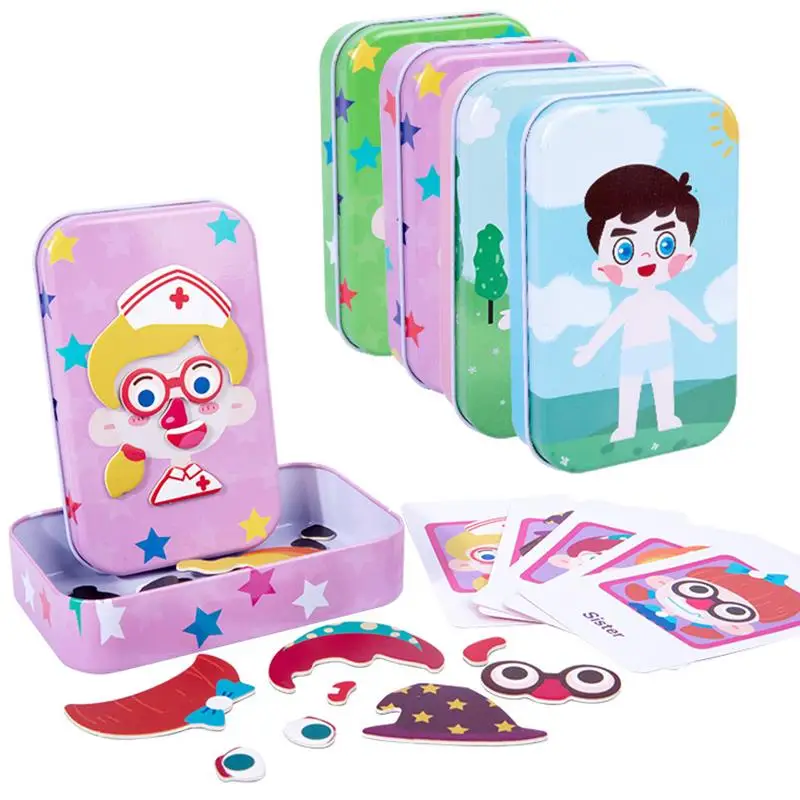 Magnetic 3D Puzzle Children Dress Up Expression Travel Tin Box Jigsaw Game Early Education Imagination Toys Gifts For Girls Magnetic 3D Puzzle Children Dress Up Expression Travel Tin Box Jigsaw Game Early Education Imagination Toys Gifts For Girls - Image 1