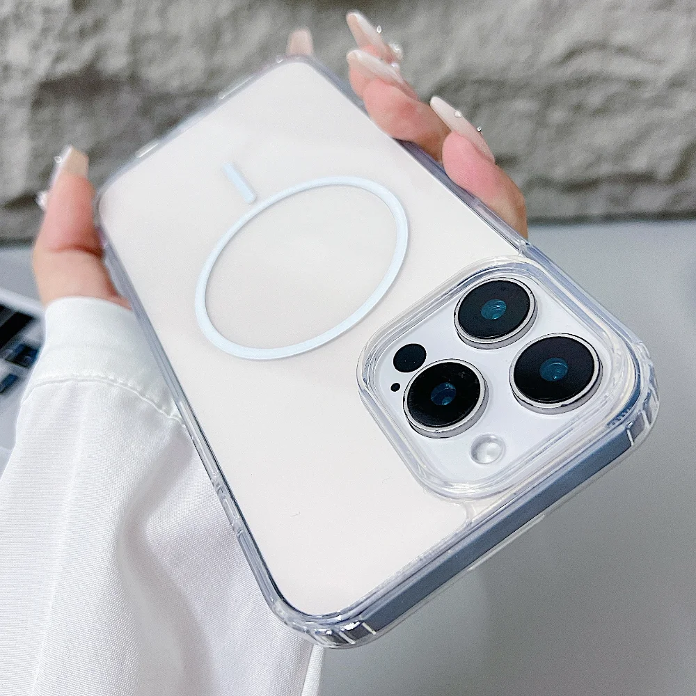 Magnetic Original Clear Case For iPhone 16 E 15 14 13 12 11 Pro Max Plus mini XS XR Funda For Magsafe Silicone Transparent Cover Magnetic Original Clear Case For iPhone 16 E 15 14 13 12 11 Pro Max Plus mini XS XR Funda For Magsafe Silicone Transparent Cover - Image 1