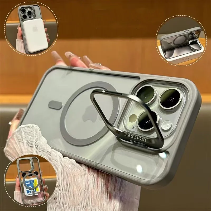 Magsafe Magnetic Lens Protection Stand Phone Case For IPhone 15 11 12 13 14 Pro Max Camera Glass Transparent Metal Ring Cover Magsafe Magnetic Lens Protection Stand Phone Case For IPhone 15 11 12 13 14 Pro Max Camera Glass Transparent Metal Ring Cover - Image 1