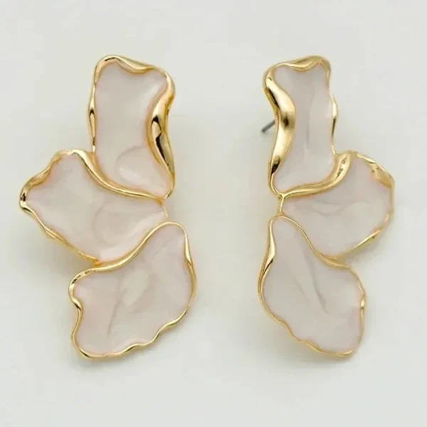 Metal Flower Cream Stud Earrings for Women Fashion Gold Color Plating Irregular Post Earrings Heavy Design Statement Earring - Image 1