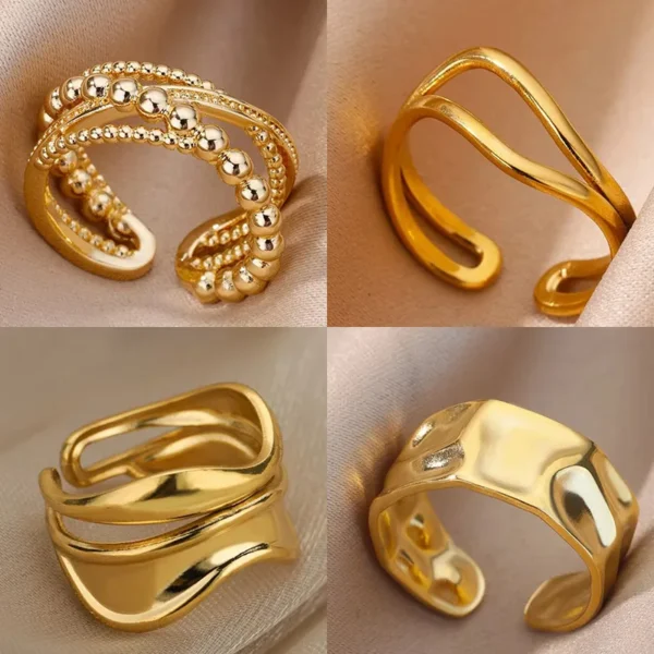 Minimalist Line Stainless Steel Open Rings For Women Gold Color Wedding Aesthetic Ring Designer Jewelry Accessories BFF anillo - Image 1