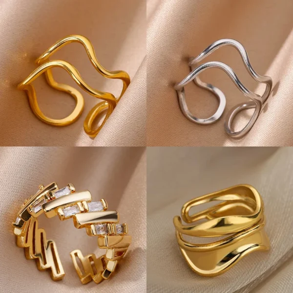 Minimalist Stainless Steel Line Open Rings For Women Gold Color Wedding Aesthetic Ring Designer Jewelry Accessories BFF anillo - Image 1