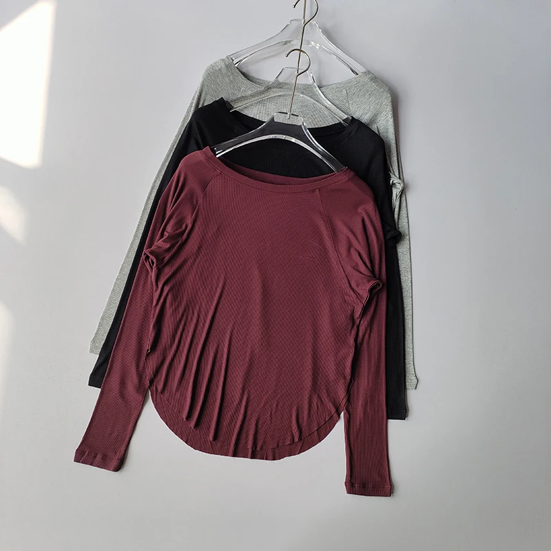 Modal Ribbed Autumn Winter Yoga Long Sleeved Outdoor Sports Top for Women Loose Fit Slimming Yoga Suit T-shirt Cover Up Shirts Modal Ribbed Autumn Winter Yoga Long Sleeved Outdoor Sports Top for Women Loose Fit Slimming Yoga Suit T-shirt Cover Up Shirts - Image 1