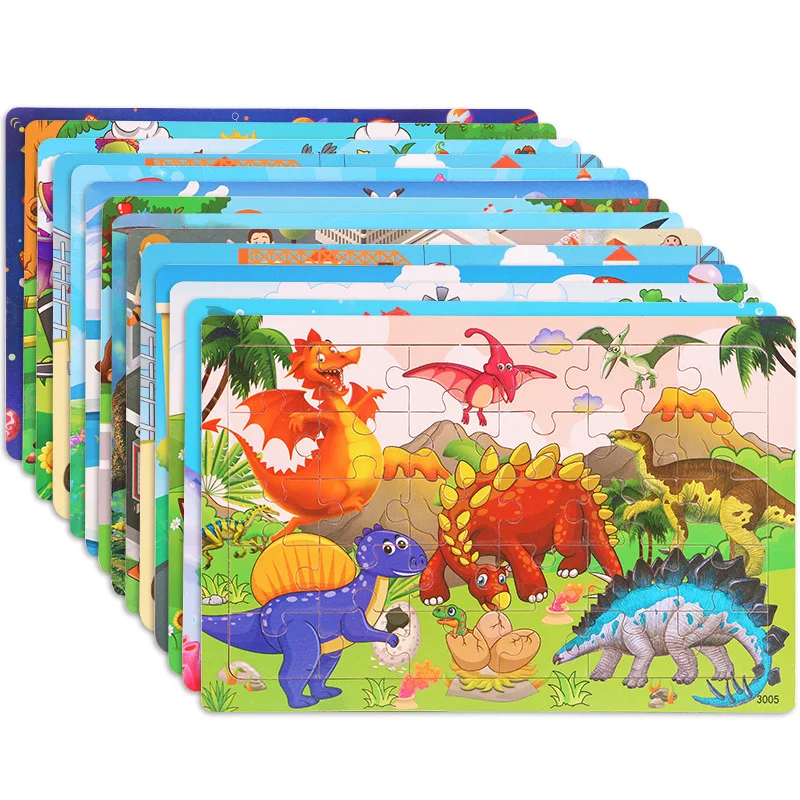 NEW Wooden 30pcs Puzzles Children Animal Dinosaur Cartoon Plane Puzzle Baby Early Education and Intellectual Building Block Toys NEW Wooden 30pcs Puzzles Children Animal Dinosaur Cartoon Plane Puzzle Baby Early Education and Intellectual Building Block Toys - Image 1