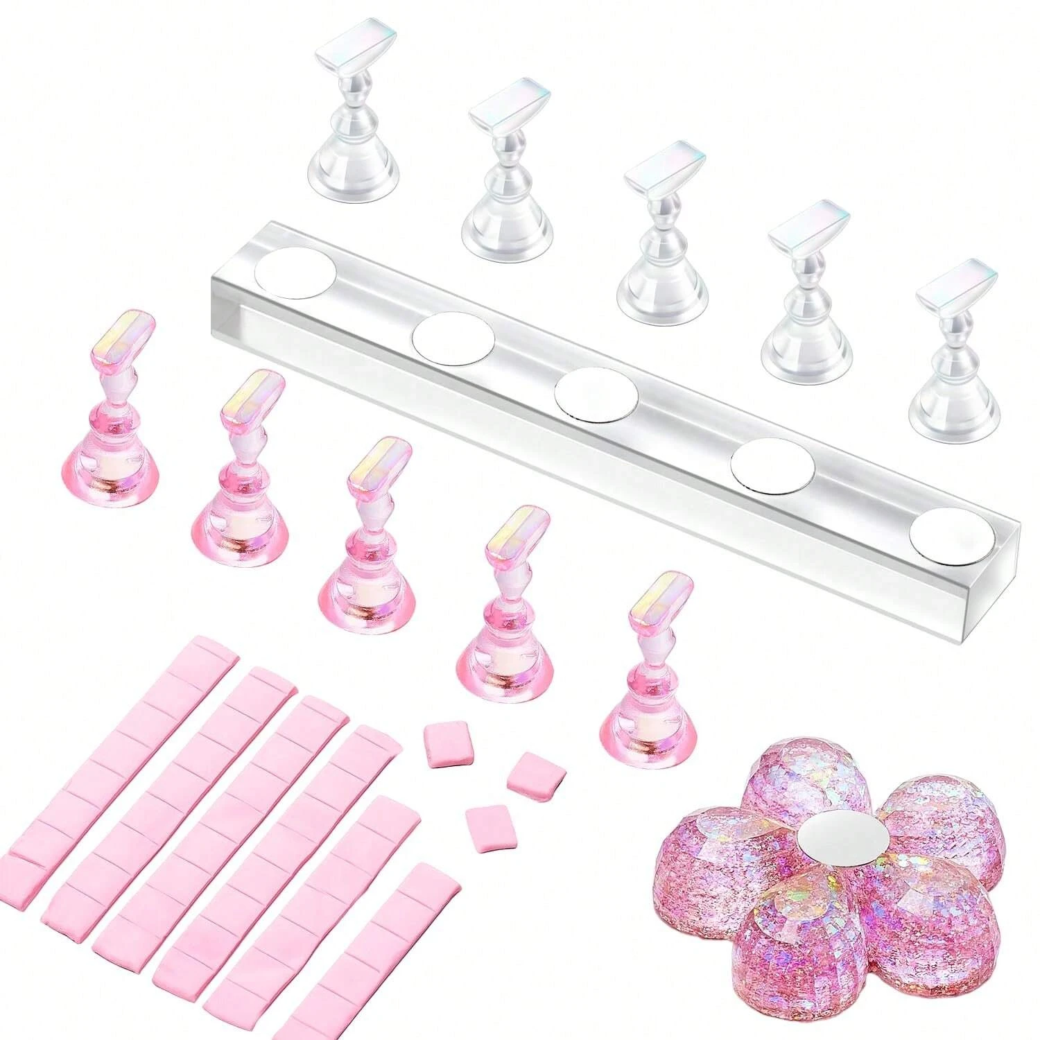 Nail Stand Set for Press On Nail Display Practice Art Magnetic Fake Nail Holder for Painting NailsStand with Reusable Putty Clay Nail Stand Set for Press On Nail Display Practice Art Magnetic Fake Nail Holder for Painting NailsStand with Reusable Putty Clay - Image 1