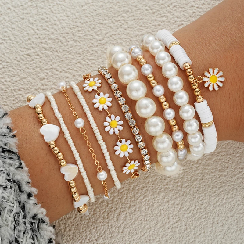 New 10 Pcs Vintage Bohemian Bracelet Set for Women Daisy Flower Pendant Beaded Star Heart Pearl Bangles 2024 Trendy Jewelry Gift New 10 Pcs Vintage Bohemian Bracelet Set for Women Daisy Flower Pendant Beaded Star Heart Pearl Bangles 2024 Trendy Jewelry Gift - Image 1