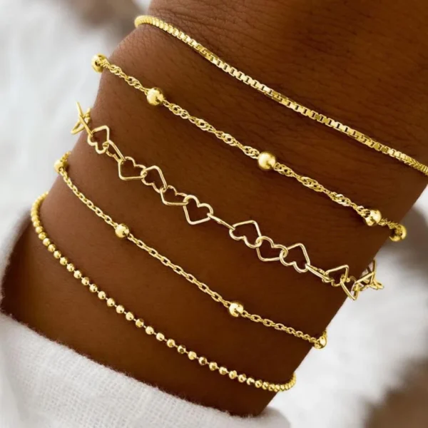 New 5Pcs/Set Gold Color Elegant Love Bangle Retro Multilayer Bracelets Set For Women Female Fashion 2024 Trendy Jewelry Gift New 5Pcs/Set Gold Color Elegant Love Bangle Retro Multilayer Bracelets Set For Women Female Fashion 2024 Trendy Jewelry Gift - Image 1