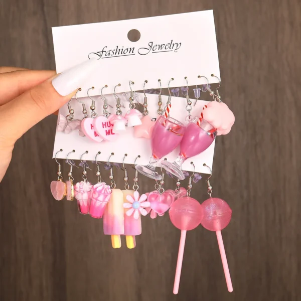 New Fashion Cute Cartoon Pink Earring Set Colorful Dopamine Acrylic Earrings for women Girls New Trendy Jewelry Accessories Gift - Image 1