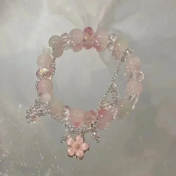 New Fashion Y2K Sweet Cherry Blossom Bracelet For Women Exquisite Elegant Flower Crystal Beaded Bracelet Girl Party Jewelry Gift - Image 1