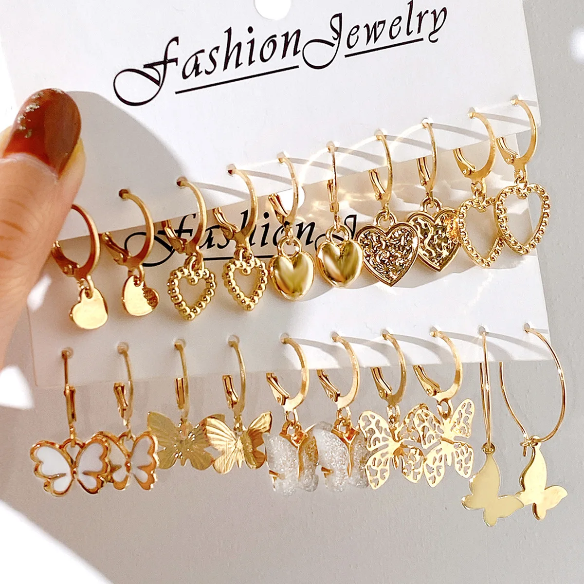 New Gold Color Butterfly Love Hoop Earrings Set New Creative Simple Heart Hollow Dangle Earring for Women Fashion Trendy Jewelry New Gold Color Butterfly Love Hoop Earrings Set New Creative Simple Heart Hollow Dangle Earring for Women Fashion Trendy Jewelry - Image 1
