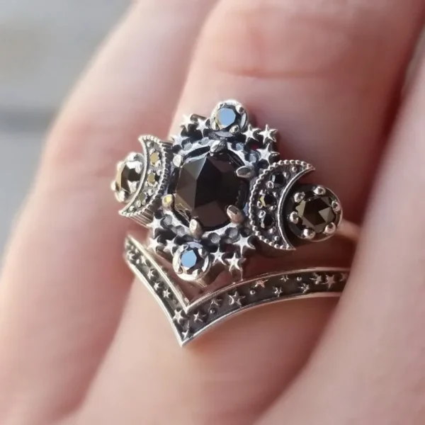 New Gothic Universe Moon Ring Set for Women Vintage Creative Pentagram Black Party Vacation Jewelry Halloween birthday Gifts - Image 1