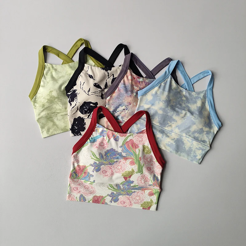 New High-end Yoga Lingerie Women's One-piece Fixed Cup Shock-proof Underwear Gathering Sexy Printed Wide Shoulder Strap Bra New High-end Yoga Lingerie Women's One-piece Fixed Cup Shock-proof Underwear Gathering Sexy Printed Wide Shoulder Strap Bra - Image 1