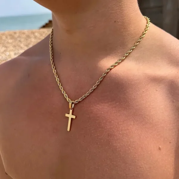 New Stainless Steel Cross Pendant Necklace for Men Women Minimalist Gold Color Jewelry Male Female Necklaces Chokers Gifts 2024 - Image 1