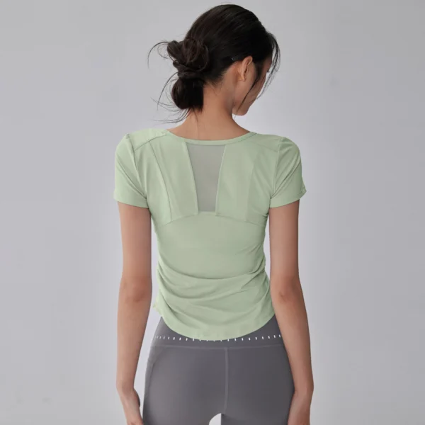 New Summer Cool Sunscreen Sports Top for Women's Mesh Breathable Quick-drying Yoga Suit Short-sleeved Slimming Fitness Suit - Image 1
