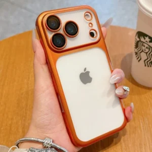 New Transparent Phone Case For iPhone 17 16 15 14 13 12 Pro Max Plating Frame Lens Film Protection Anti-fall Hard Clear Cover