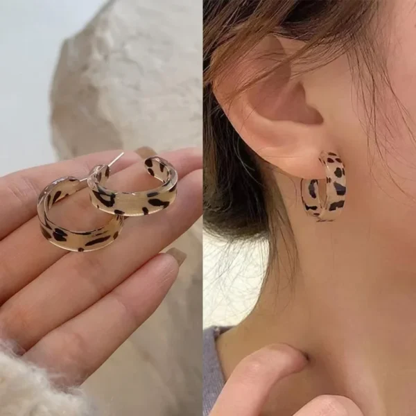 New Trend Leopard Acrylic Hoop Earrings for Women Girl Retro C-Shaped Twist Elegant Stud Earings Fashion Jewelry Accessories - Image 1
