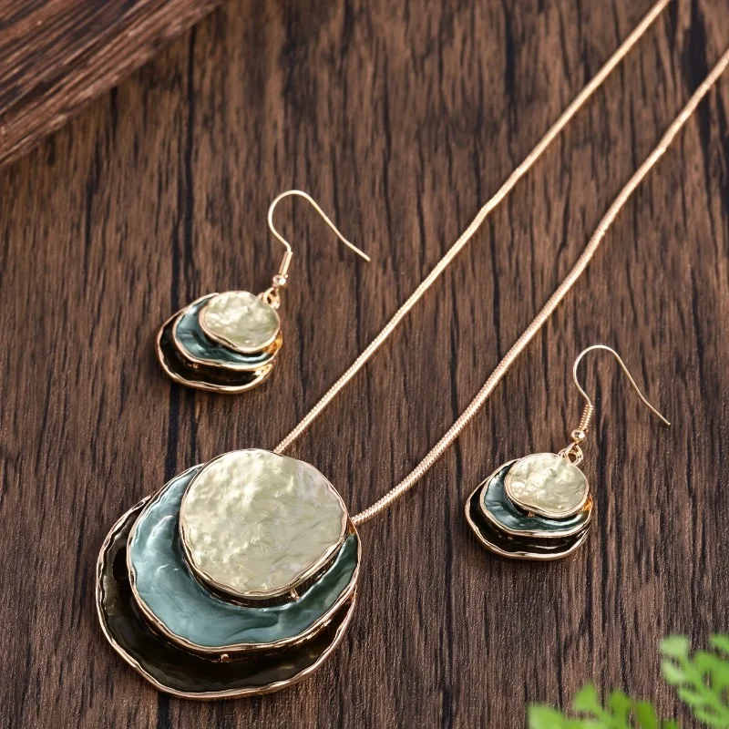 New Vintage Irregular Earring Necklace Circular Pendants Layered Aesthetic Decoration Choker Trend Elegant Jewelry Set for Women - Image 1