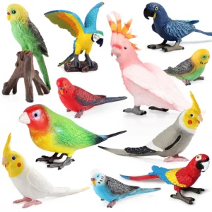 Oenux Bird Forest Animal Parrot Macaw Cockatiel Cockatoo Agapornis Puffin Model Solid PVC Garden Decoration Education Kids Toy