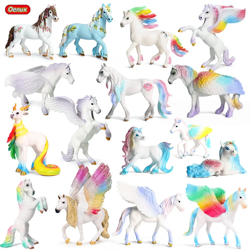 Oenux Classic Mythical Rainbow Pegasus Simulation Animal Original Fairy Tale Fly Horse Action Figures Model PVC Educational Toys Oenux Classic Mythical Rainbow Pegasus Simulation Animal Original Fairy Tale Fly Horse Action Figures Model PVC Educational Toys - Image 1