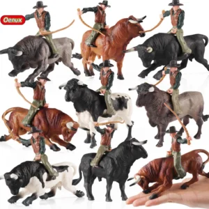 Oenux Farm Animals Bullfighting Cowboy Simulation Poultry Cattle Calf Bull OX Action Figures Collection Pvc Model Toy Kids Gift