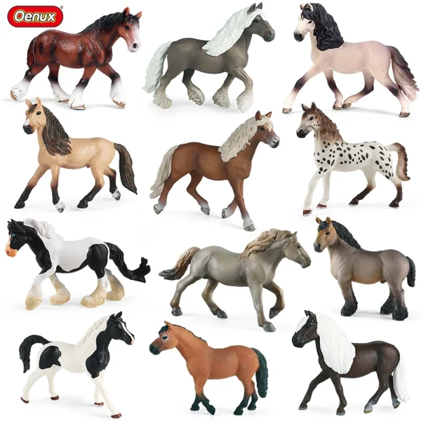 Oenux Farm Animals Steed Foal Clydesdale Arabian Horse Model Action Figures Equestrian PVC Collection Education Kid Toy Gift - Image 1