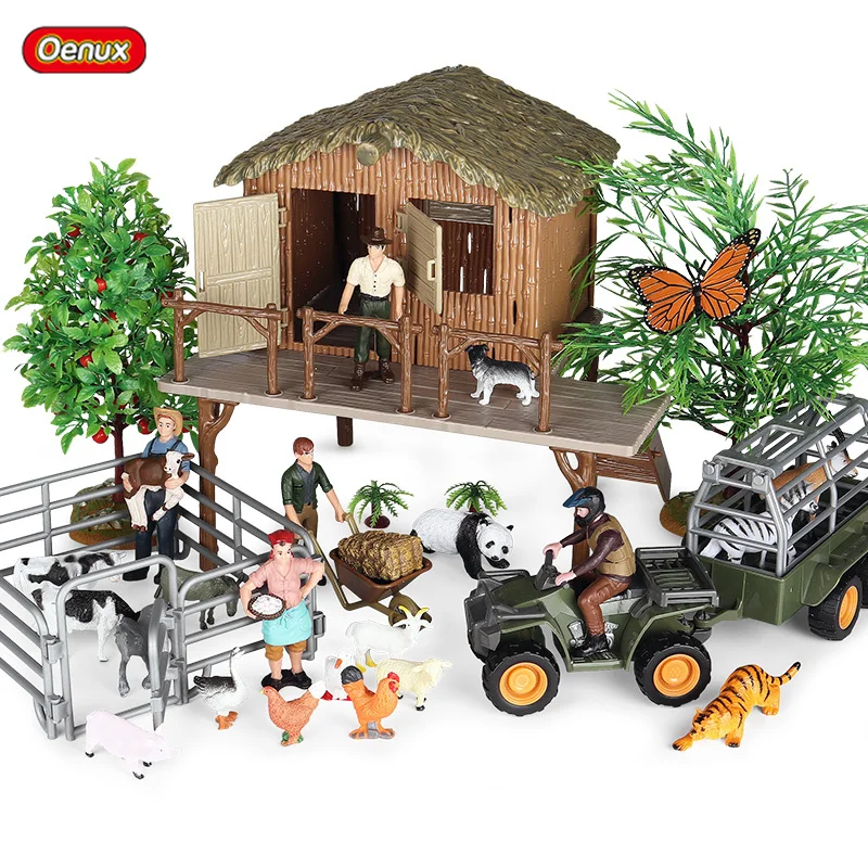 Oenux Farm House Model Action Figures Farmer Motorcycle Cow Hen Pig Animals Set Figurine Miniature PVC Cute Educational Kids Toy Oenux Farm House Model Action Figures Farmer Motorcycle Cow Hen Pig Animals Set Figurine Miniature PVC Cute Educational Kids Toy - Image 1