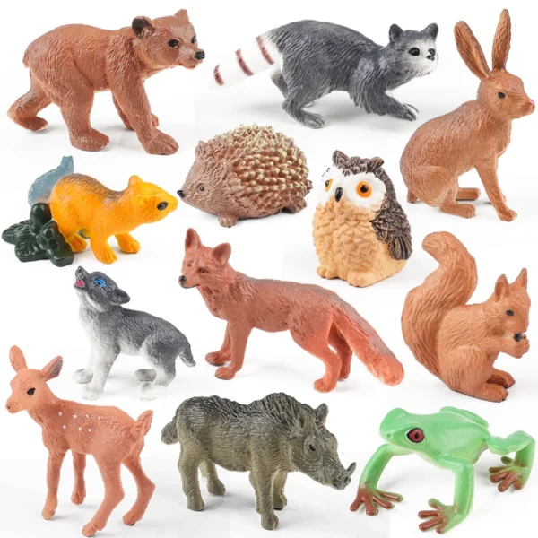 Oenux Mini Wild Wild Forest Animals Insect Dinosaur Model Owl Fox Squirrel Hedgehog Fox Frog Figurines Cake Toppers Kid Toy Gift - Image 1