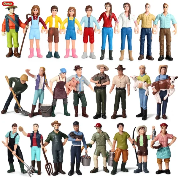 Oenux New Farmer People Model Simulation Farm Staff Feeder Action Figures Pig Animals Figurine Miniature Lovely Toys For Kids - Image 1