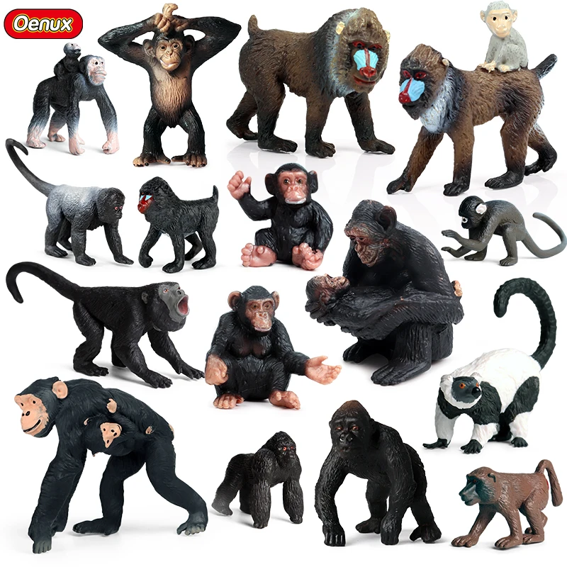 Oenux Original Wild Animal Action Figures Monkey Chimpanzee Orangutan Golden Gibbon Model PVC Miniature Kids Educational Toys Oenux Original Wild Animal Action Figures Monkey Chimpanzee Orangutan Golden Gibbon Model PVC Miniature Kids Educational Toys - Image 1