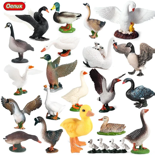 Oenux Poultry Model Simulation Goose Swan Gaggle Duck Flock Action Figures Farm Animals Figurine Miniature Education Kids Toy - Image 1