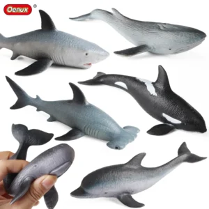 Oenux Sea Life Animals Soft Shark Whale Dolphin Squid Pufferfish Crab Model Action Figures Toy Kids Gift