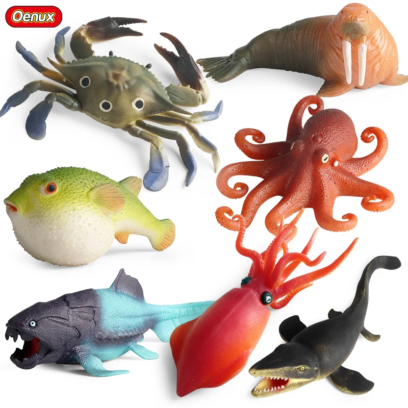 Oenux Sea Life Animals Squid Pufferfish Crab Walrus Shark Dunkleosteus Action Figures Soft TPR Model Educational Toy Kids Gift Oenux Sea Life Animals Squid Pufferfish Crab Walrus Shark Dunkleosteus Action Figures Soft TPR Model Educational Toy Kids Gift - Image 1