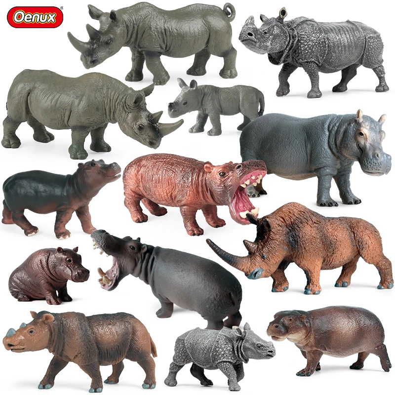 Oenux Simulation Wild Animal Model Rhino Rhinoceros Hippo Hippopotamus PVC Home Ornament Animal Educational Toy For Kids Gift Oenux Simulation Wild Animal Model Rhino Rhinoceros Hippo Hippopotamus PVC Home Ornament Animal Educational Toy For Kids Gift - Image 1