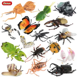 Oenux Wild Insect Animals Model Mantis Grasshopper Butterfly Bee Beetle Action Figures PVC Science Education Collection Kid Toy