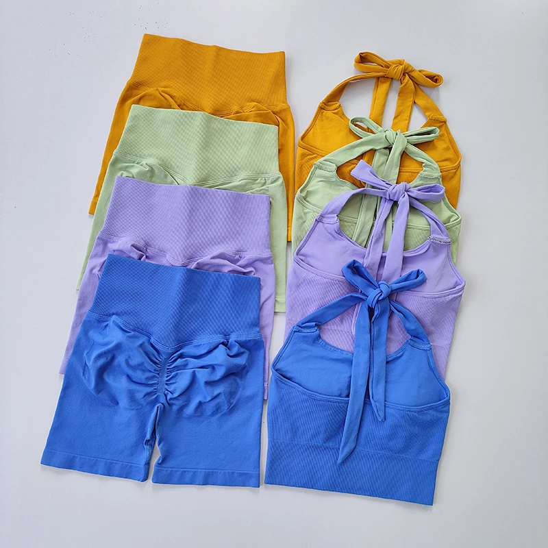 Peach Hip Lifting Suit Neck Hanging Sports Bra Shockproof Gathering Bra Quick Drying Short Set Gym Fitness Running Yoga Suit Peach Hip Lifting Suit Neck Hanging Sports Bra Shockproof Gathering Bra Quick Drying Short Set Gym Fitness Running Yoga Suit - Image 1
