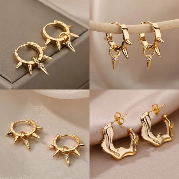 Punk Spike Rivet Stainless Steel Earrings For Women Gold Color Earring Gothic Christmas Party Jewelry Gift Bijoux Femme - Image 1