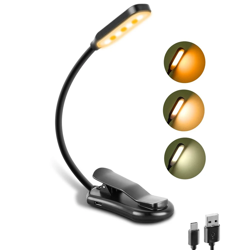 Rechargeable Book Reading Light Lamp, LED Book Light for Reading in Bed - Eye Caring Adjustable Brightness 3 Color Temperatures Rechargeable Book Reading Light Lamp, LED Book Light for Reading in Bed - Eye Caring Adjustable Brightness 3 Color Temperatures - Image 1