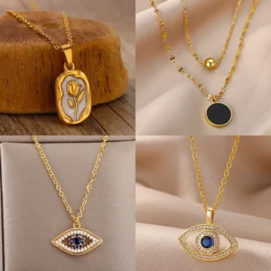 Rose Flower Necklace For Women Gold Color Tulip Flower Pendant Stainless Steel Chain Necklace Wedding Jewelry Birthday Gift
