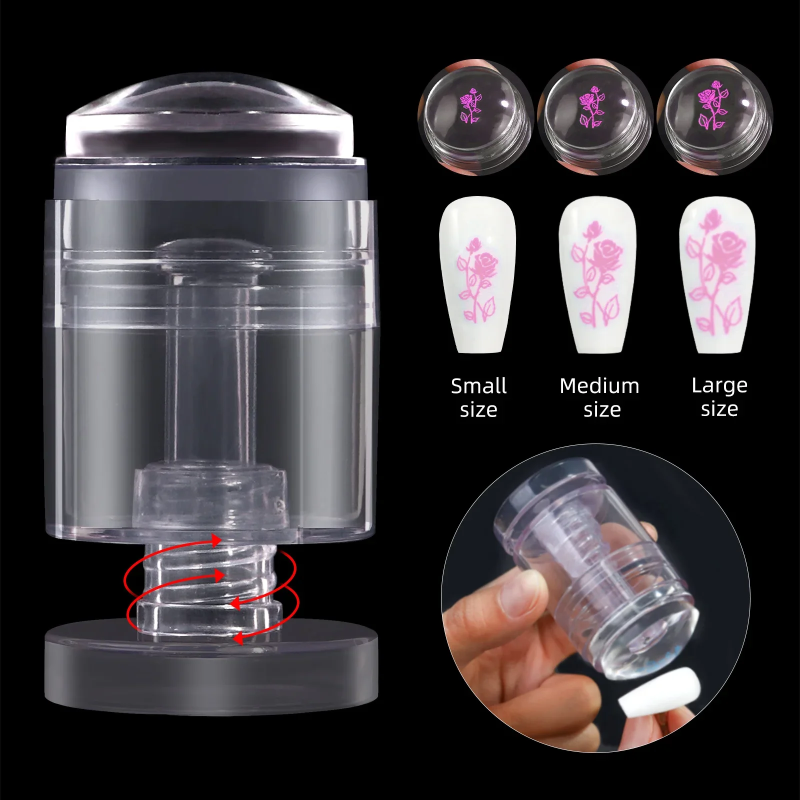 Rotatable Transparent Stamps Variable Pattern Size Silicone Fingertip Printing French Nail Seal Stamper Scraper Accessories Tool Rotatable Transparent Stamps Variable Pattern Size Silicone Fingertip Printing French Nail Seal Stamper Scraper Accessories Tool - Image 1